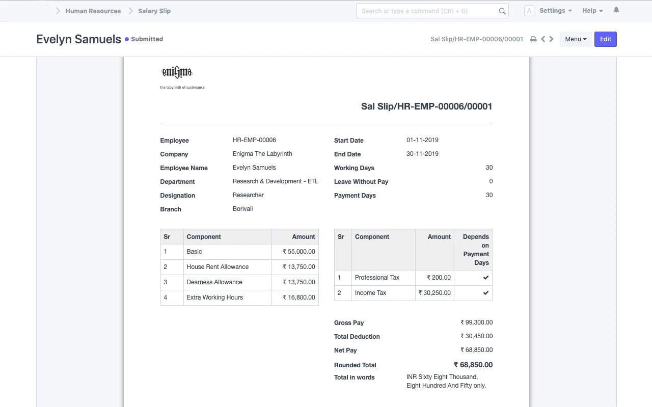 payroll Personalized Payslips